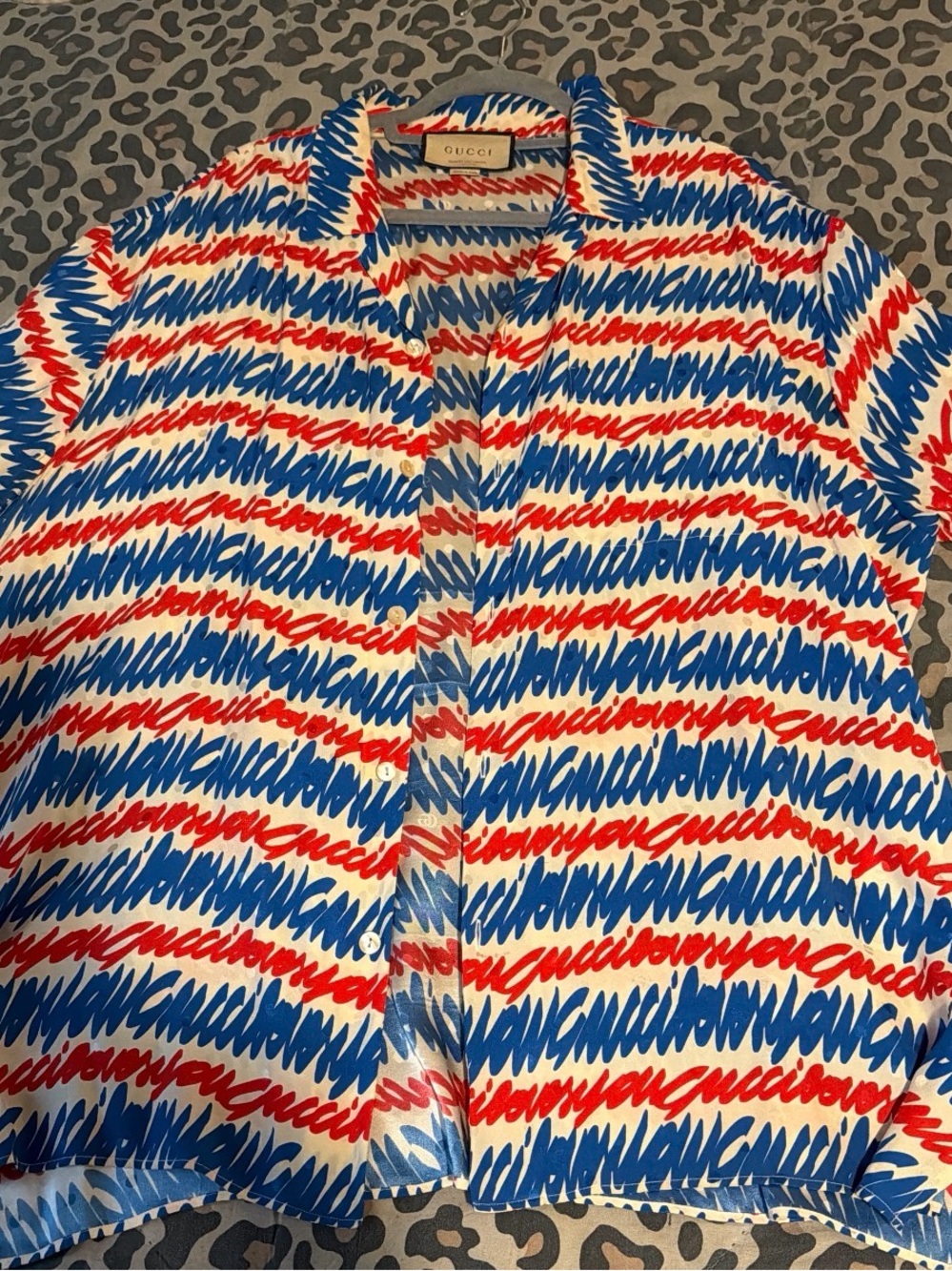 Gucci White Shirt with Blue & Red Scribble Stripe Print